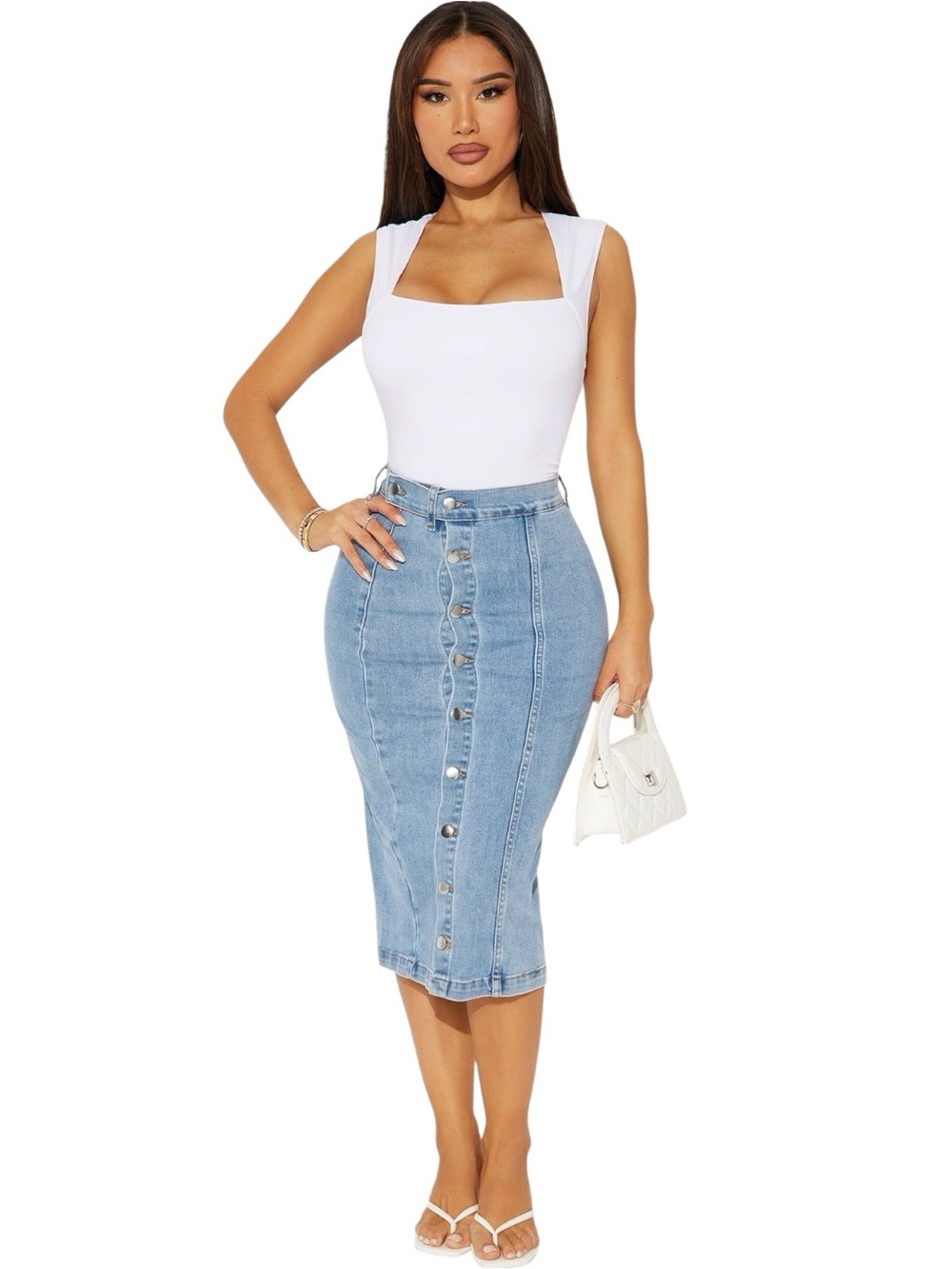 NWT Fashion Nova Womens Right On The Line Denim Midi Skirt